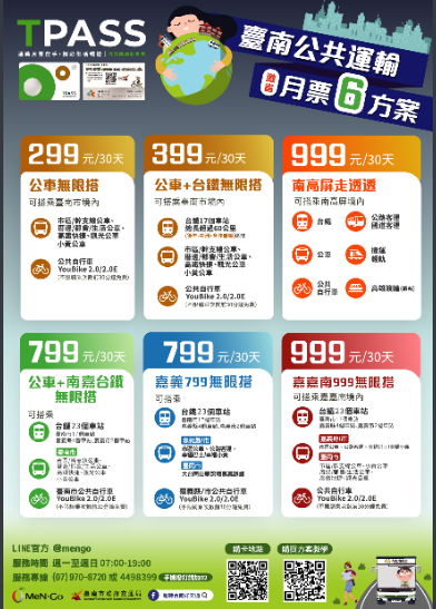 台南市推出6種TPASS公共運輸定期票方案內容及購買方式2